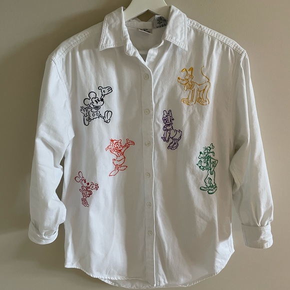Vintage Disney Oversized White Embroidered Button Down Shirt Size Large - Picture 7 of 13